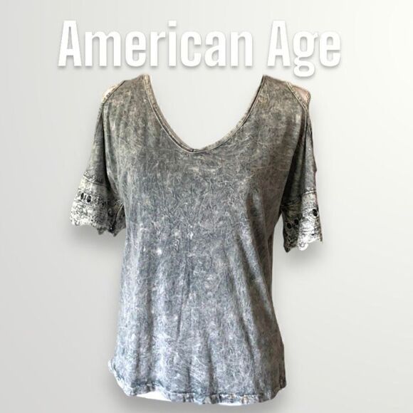 American Age, Bohemian Cold Shoulder Short Sleeve Top, Oversized Fit, Women’s XS - Picture 1 of 9